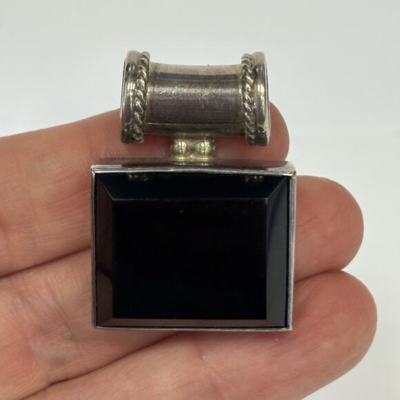 Vintage Mexico 925 Sterling Silver Square Black Onyx Pendant Heavy - Picture 7 of 10